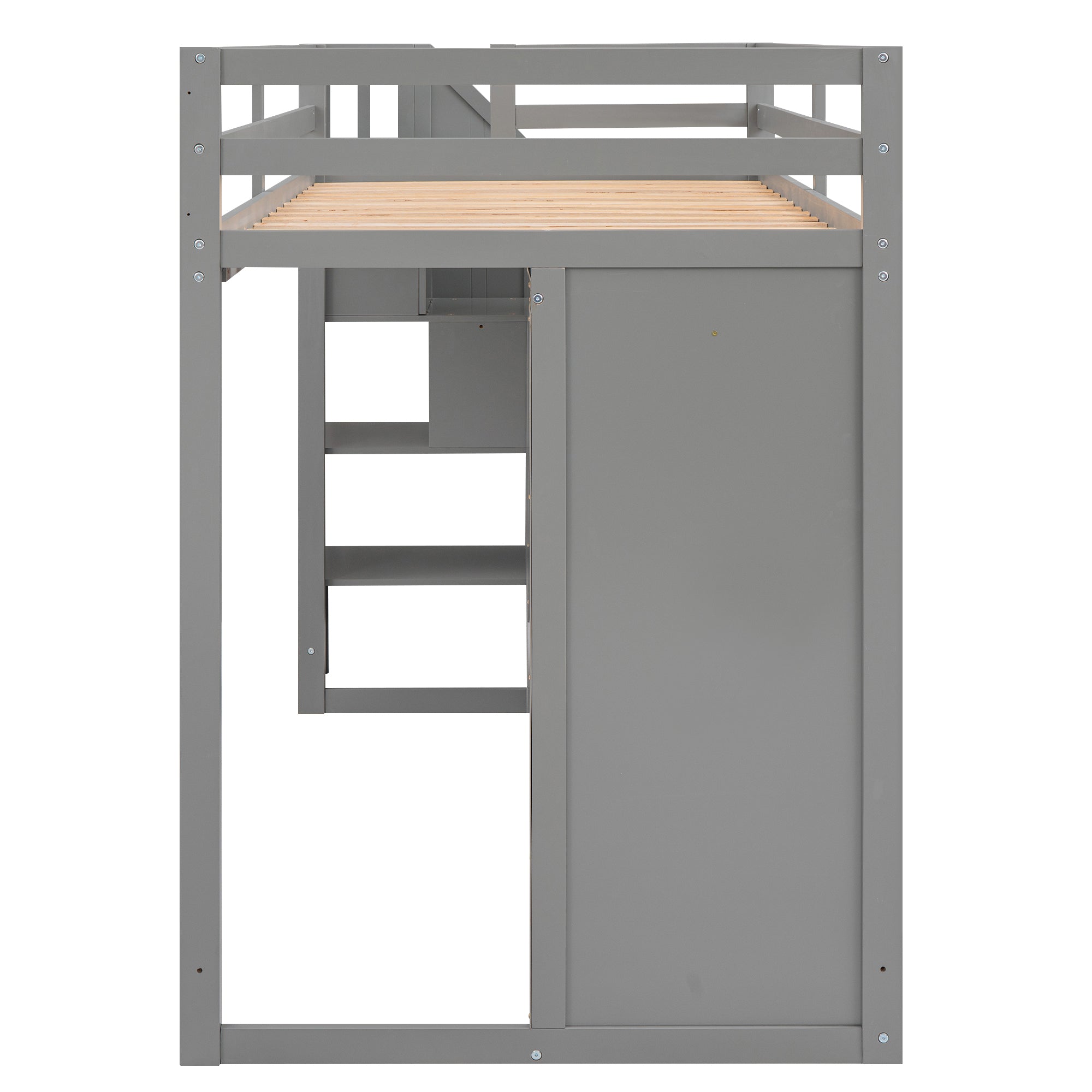 Functional Loft Bed with 3 Shelves, 2 Wardrobes and 2 Drawers,  Ladder with Storage, No Box Spring Needed, Gray - Atlantic Fine Furniture Melbourne FL