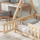 Tent-Shaped Floor Bed, With Guardrails, Slats, Door