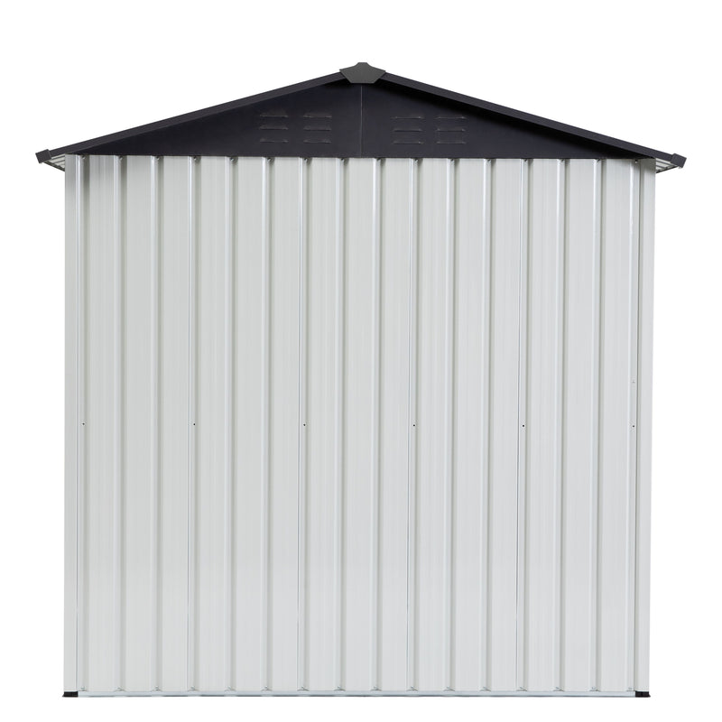 Garden Metal Storage Shed Outdoor Storing Tools Rainproof Hinge Door Version - Gray White