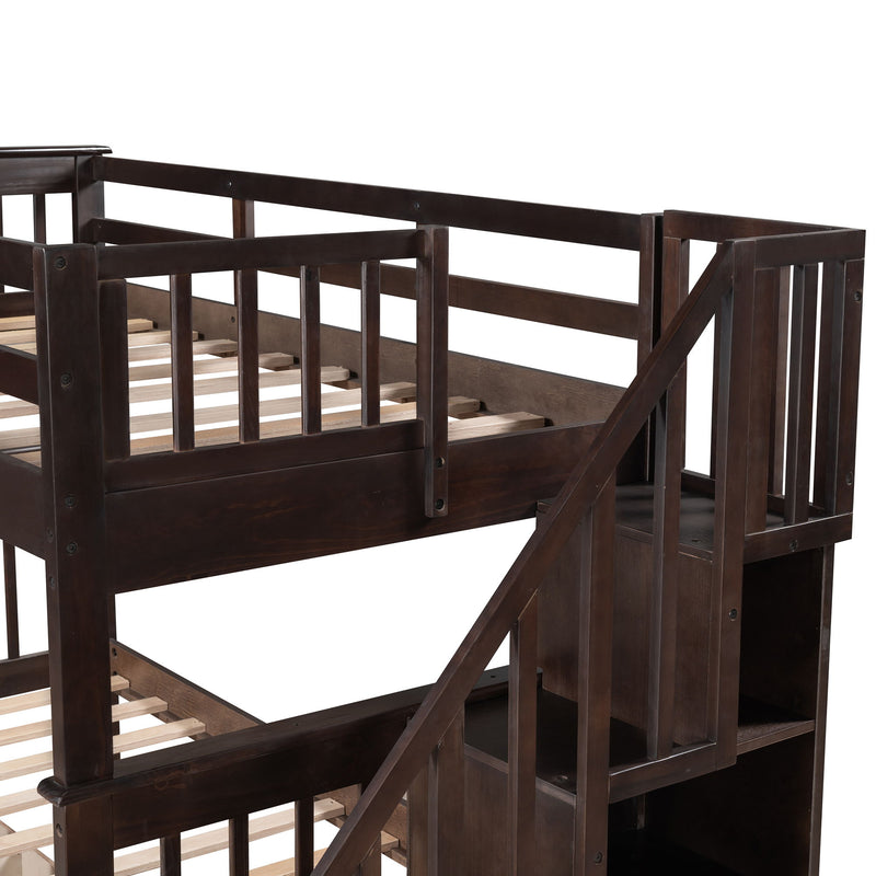 Stairway Twin Over Twin Bunk Bed With Three Drawers For Bedroom, Dorm