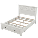 Rustic Farmhouse Style Whitewash Queen Storage Panel Bed with Two Drawers, White(old sku:BS301592AAK)