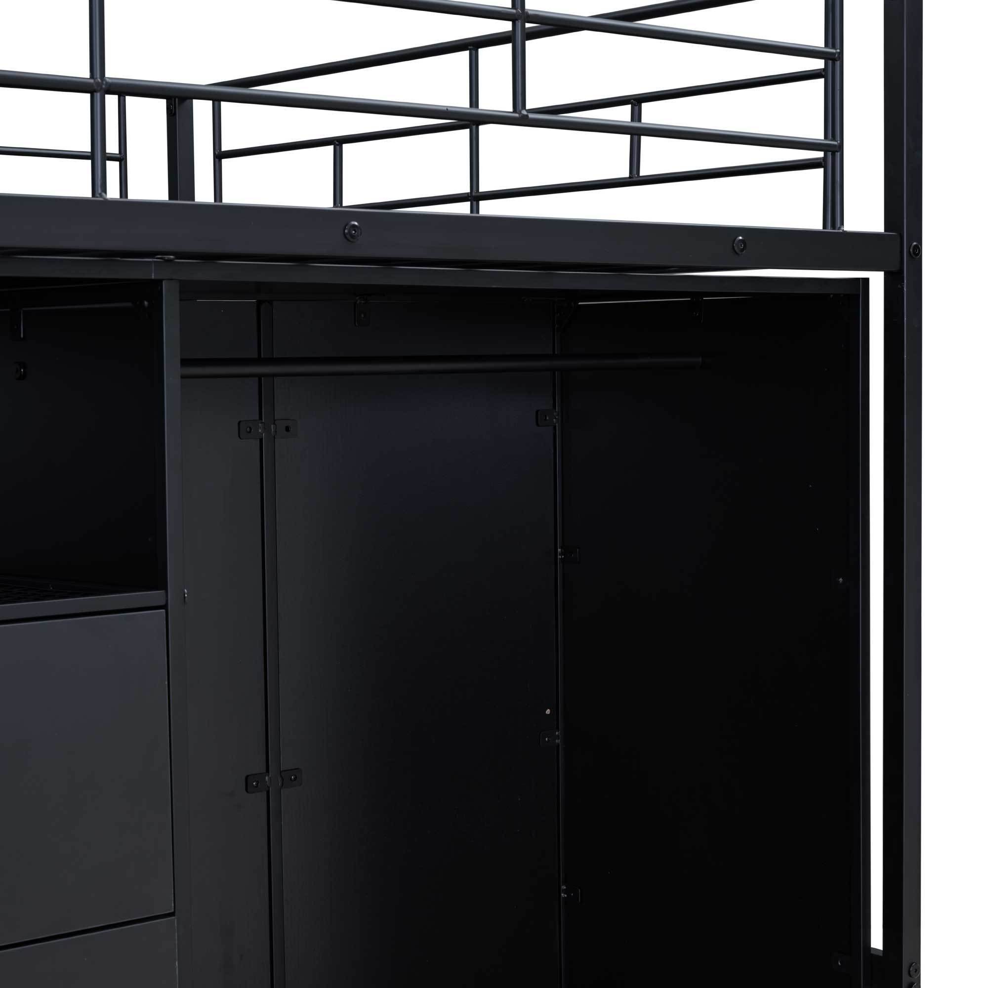 Full Size Metal Loft Bed with Drawers, Storage Staircase and Small Wardrobe - Atlantic Fine Furniture Melbourne FL