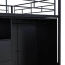 Full Size Metal Loft Bed with Drawers, Storage Staircase and Small Wardrobe