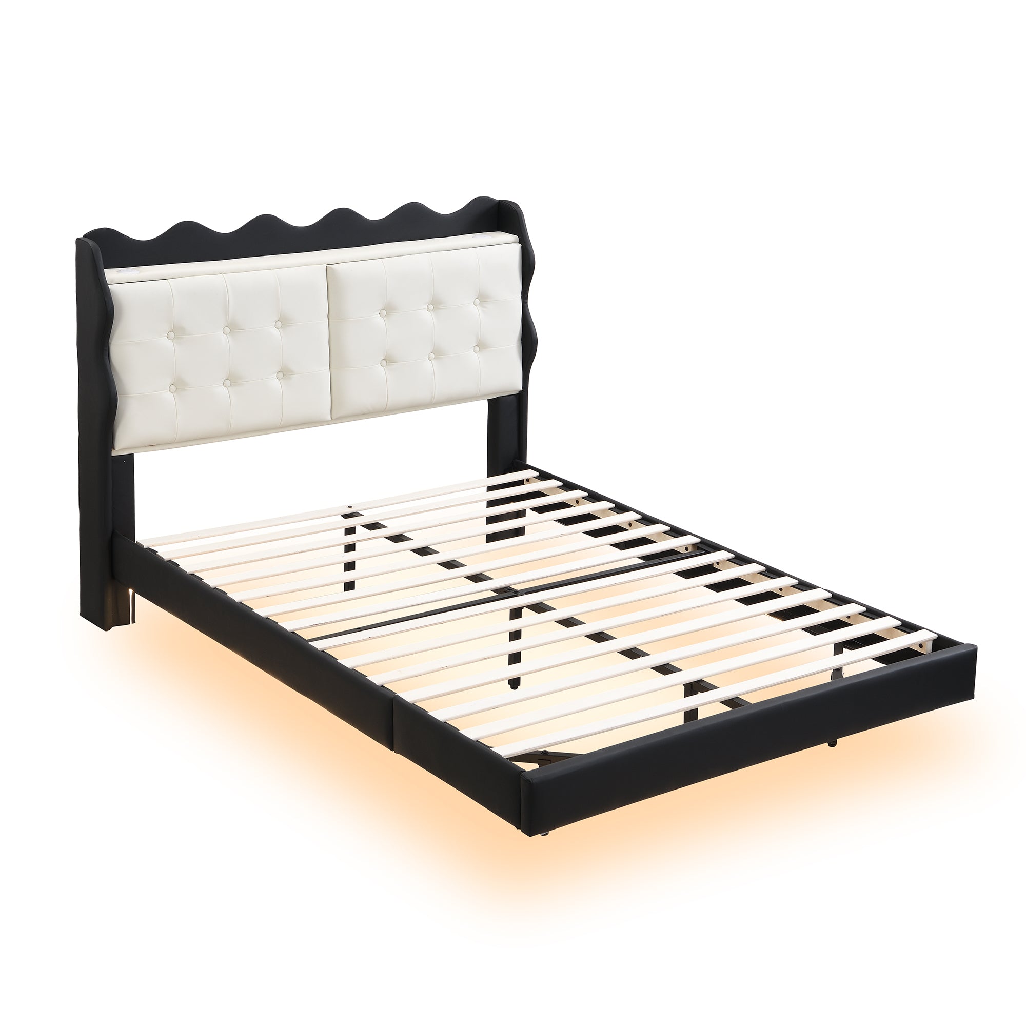 Full Size Upholstery Platform Bed Frame with LED Light Strips and Built-in Storage Space,Black - Atlantic Fine Furniture Melbourne FL