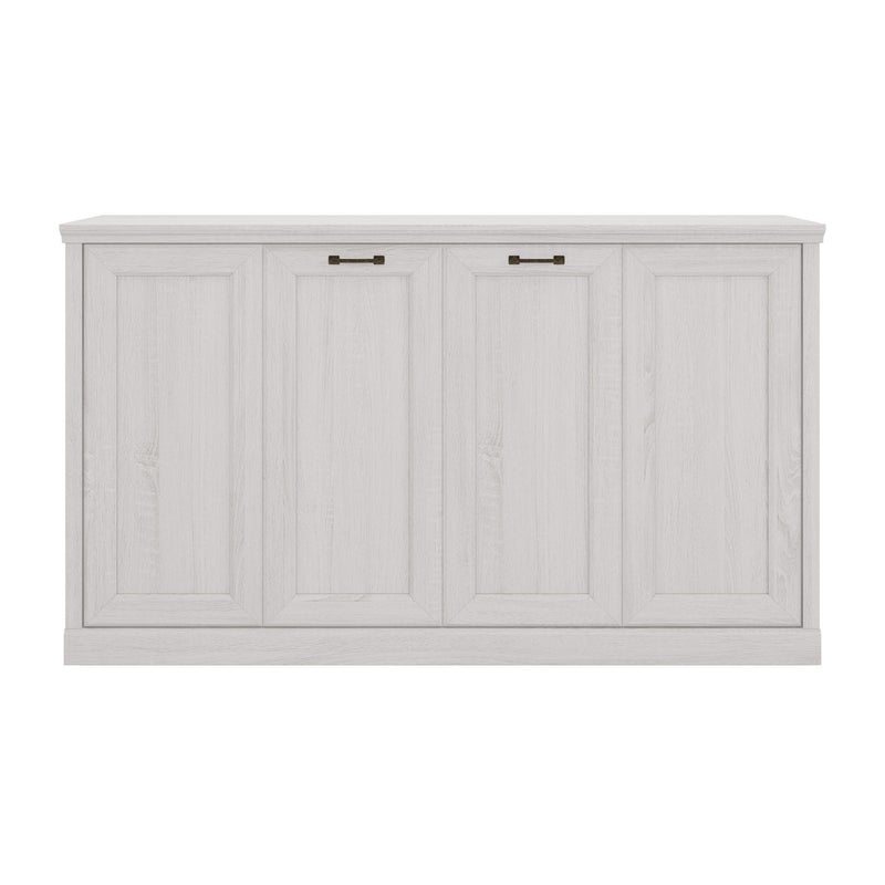 Twin Size Horizontal Murphy Bed, Hideaway Wall Bed, Folding Into Cabinet, Space Saving Furniture For Multipurpose Guest Room, Home Office - Rustic White