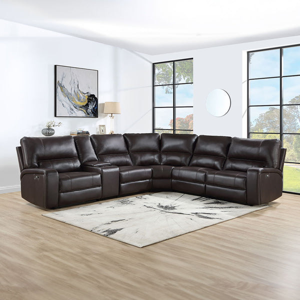 Saul - Power Motion Sectional Sofa - Espresso Leather-Aire