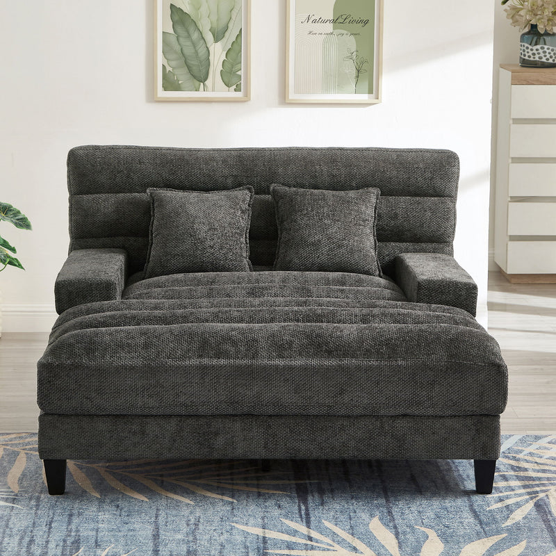 Chaise Bed Lounge Sofa Chair With Adjustable Backrest And LED Light Strip - Gray