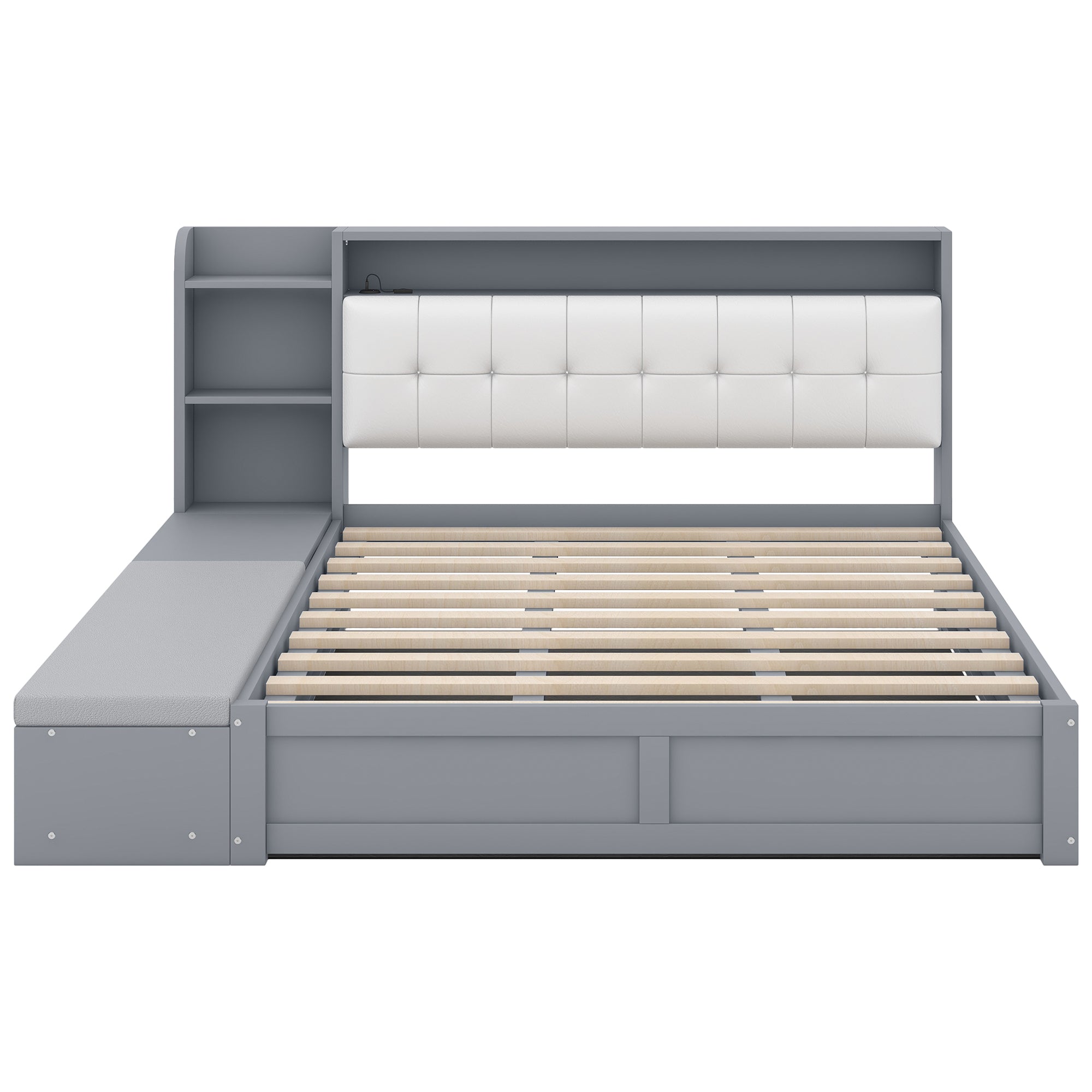 Queen Size Platform Bed Frame with Upholstery Headboard and Storage Shelves and,USB Charging,Gray - Atlantic Fine Furniture Melbourne FL