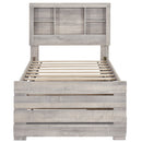Farmhouse Style Twin Size Bookcase Captain Bed with Three Drawers and Trundle, Rustic White