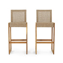 Outdoor Barstool With Rattan Wicker Top (Set of 2) - Brown