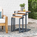 Kacha - Modern Industrial Firwood Nesting Tables (Set of 3) With Iron Frame - Antique Brown / Black