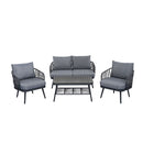4 Piece Outdoor Patio Furniture Set, Metal Chairs With Woven Rope U Shaped Backrest