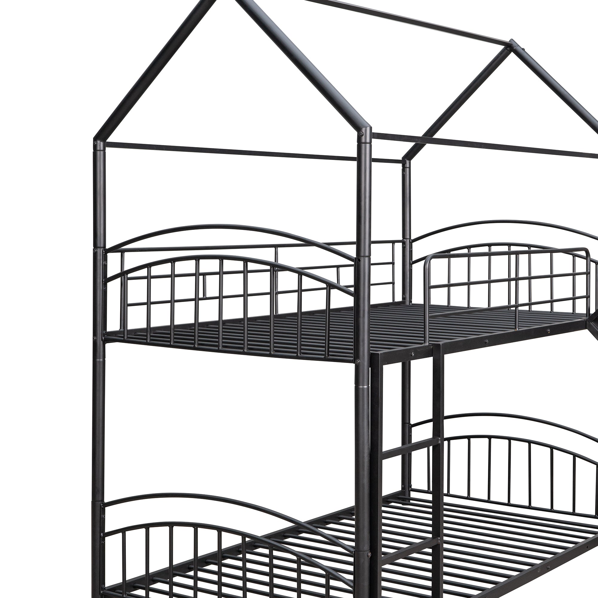 Twin Over Twin Metal Bunk Bed With Slide,Kids House Bed Black - Atlantic Fine Furniture Melbourne FL