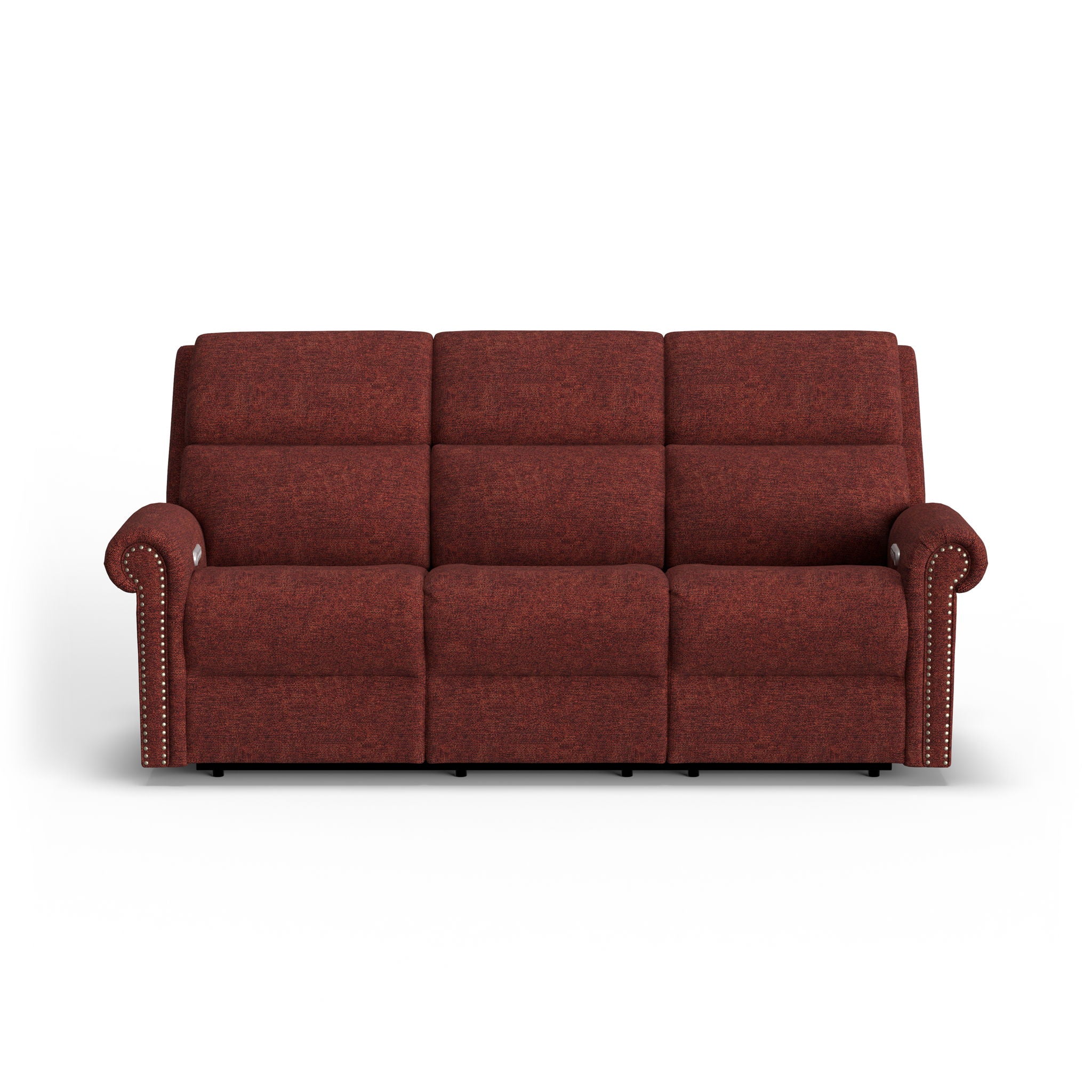 Bernard - Power Reclining Sofa With Console, Power Headrests & Lumbar, Nailhead Trim