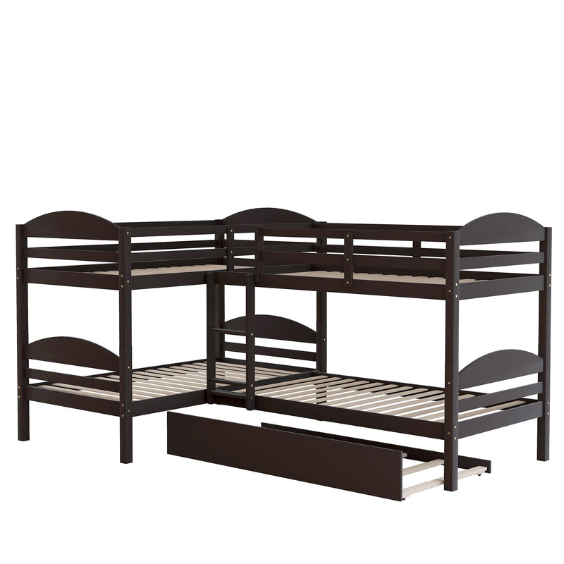 Twin L-Shaped Bunk bed with Trundle-Espresso{OLD SKU:LP000024AAP}