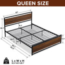 Industrial Platform Queen Bed Frame/Mattress Foundation with Rustic Headboard and Footboard, Strong Steel Slat Support, No Box Spring Needed, Noise Free, Easy Assembly
