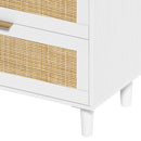 Rattan Dresser With 6 Drawers, Wooden Legs & Metal Handle