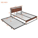 Full Size Metal Platform Bed Frame with Trundle, USB Ports and Slat Support ,No Box Spring Needed Black