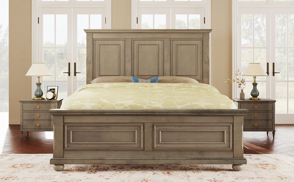 Traditional Town and Country Style Pinewood Vintage Queen Bed, Stone - Atlantic Fine Furniture Melbourne FL