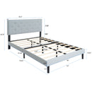 Modern Upholstered Platform Bed Frame With Button Tufted Linen Fabric Headboard