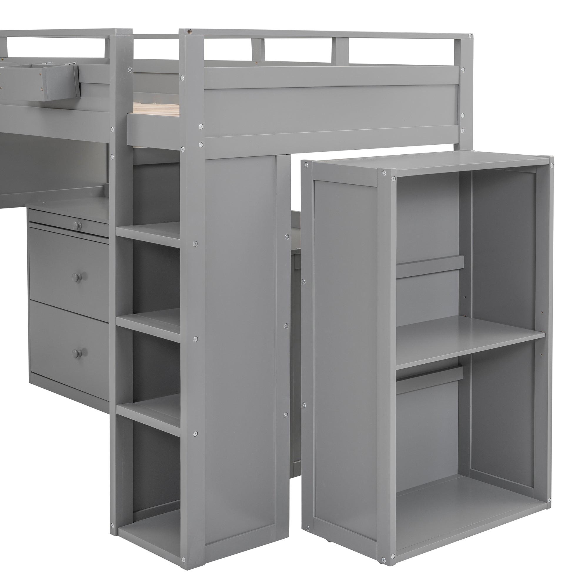 Loft Bed with Rolling Cabinet and Desk - Gray - Atlantic Fine Furniture Melbourne FL