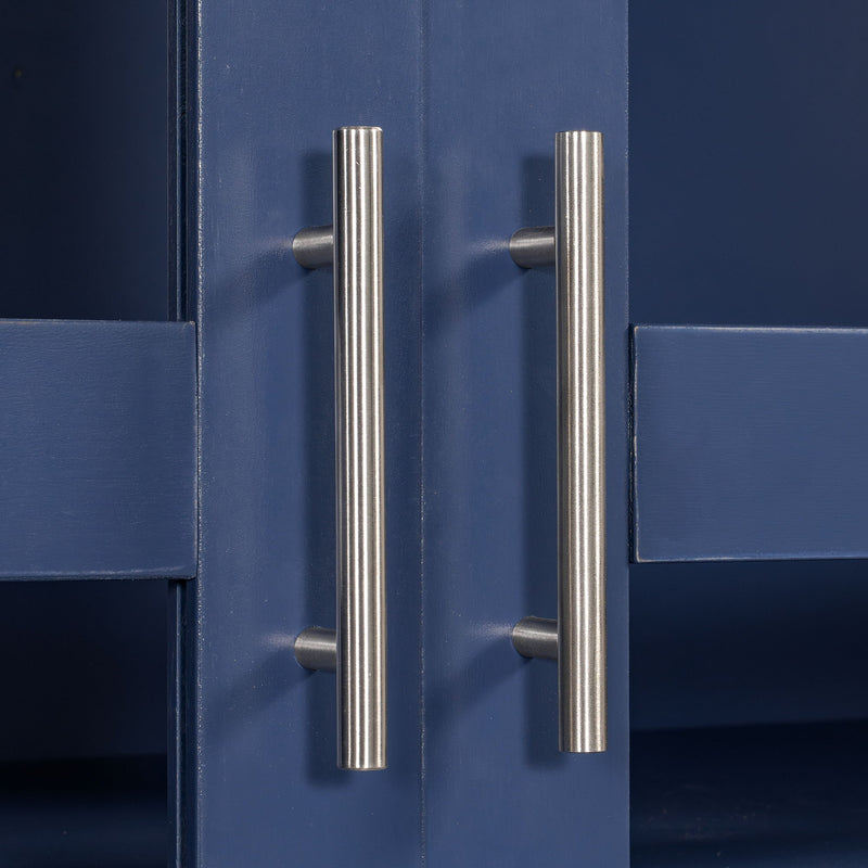 Kitchen Pantry, Freestanding Kitchen Storage Cabinet Display Cabinet With Glass Doors And 4 Built In Drawers For Living Room, Home Office - Blue