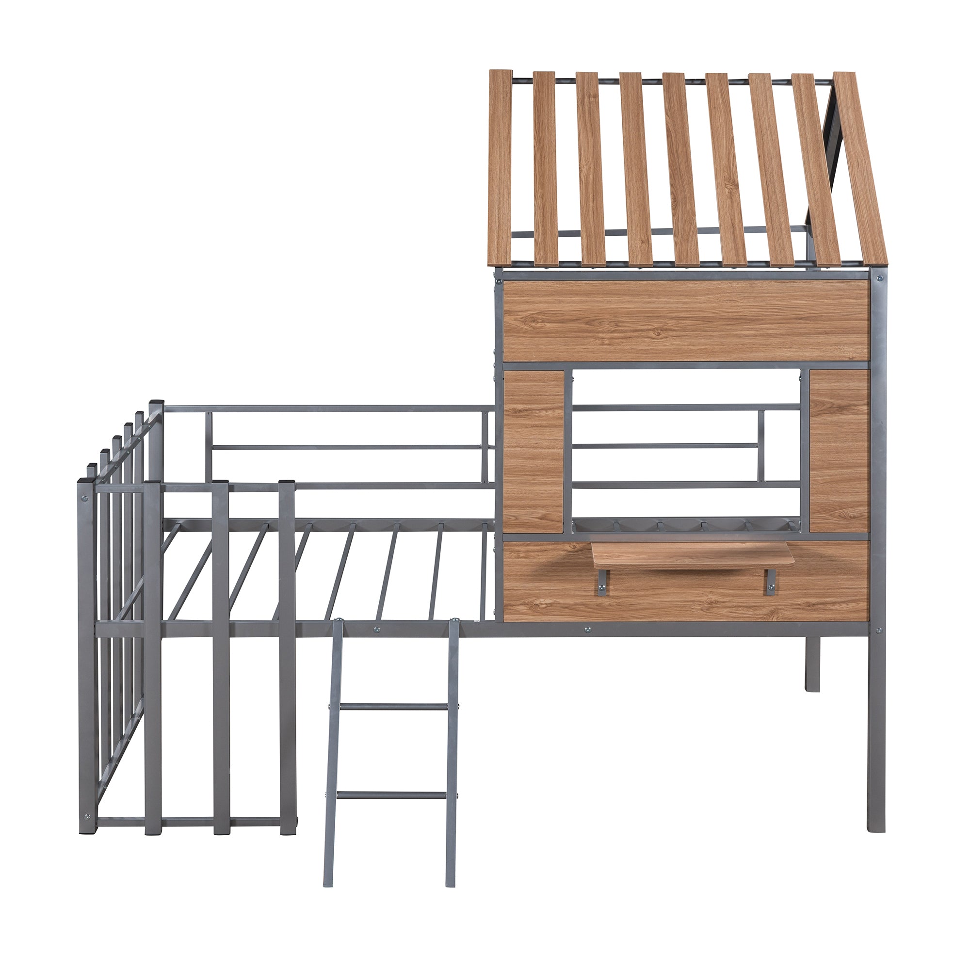 Metal Twin size Loft Bed with Roof, Window, Guardrail, Ladder Silver - Atlantic Fine Furniture Melbourne FL
