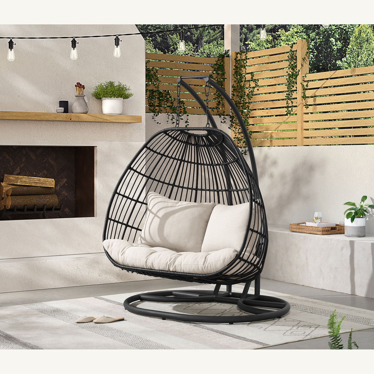 Playa Double Swing Chair Complete in Dark Gray by Elements International, view 2