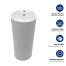 15" Pedestal Sink With Space Saving Design, Smooth Non Porous Surface For Powder Rooms - White