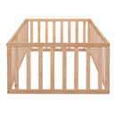 Twin Size Wood Floor Bed Frame with Fence and Door, Natural(OLD SKU :WF289661AAM)