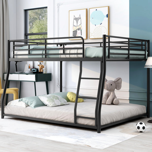 Metal Floor Bunk Bed, Full XL over Queen, Black