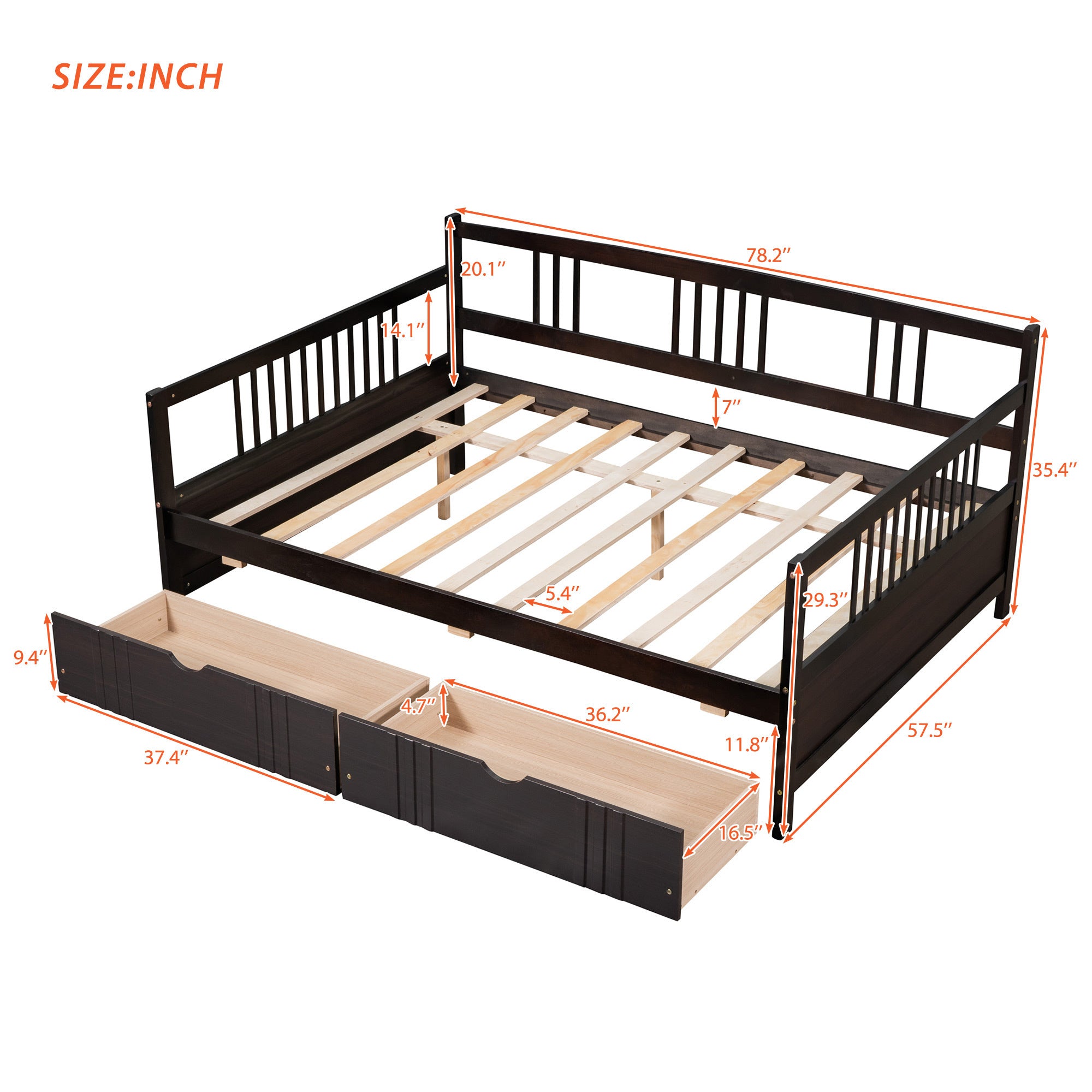 Full Size Daybed Wood Bed with Two Drawers,Espresso(OLD  SKU:LP000058AAP)