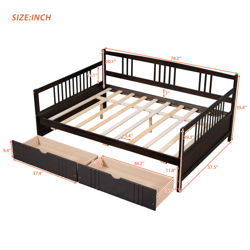 Full Size Daybed Wood Bed with Two Drawers,Espresso(OLD  SKU:LP000058AAP)