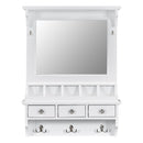 Floating Makeup Vanity With Big Mirror, Wall Mounted Storage Vanity With Drawers, Pockets & Hooks, Space Saving Decorative Home Organizer - White