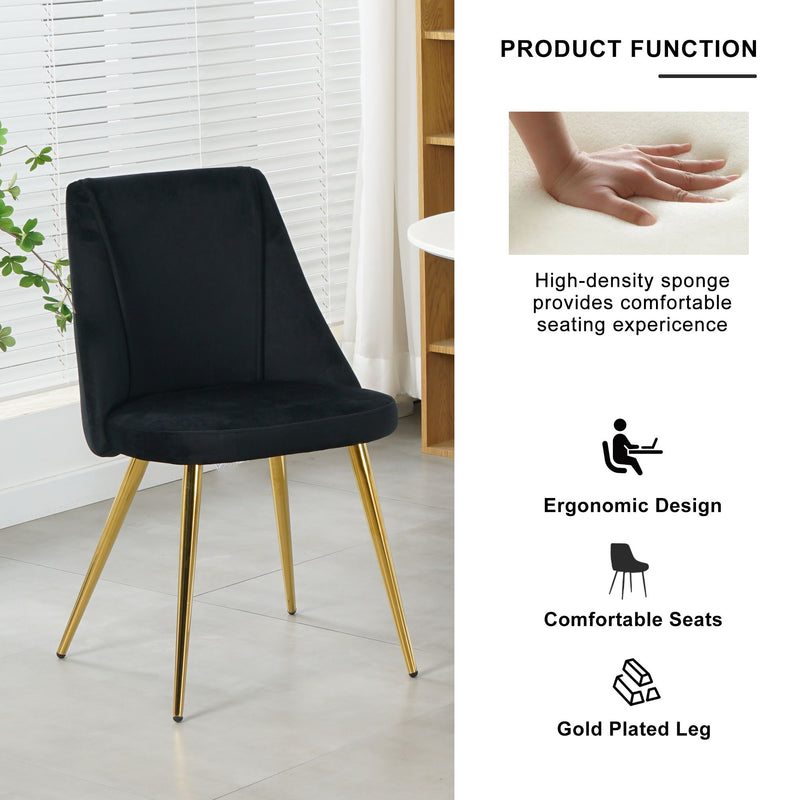 Modern Simple Velvet Dining Chair Set With Gold Metal Legs (Set of 4) - Black