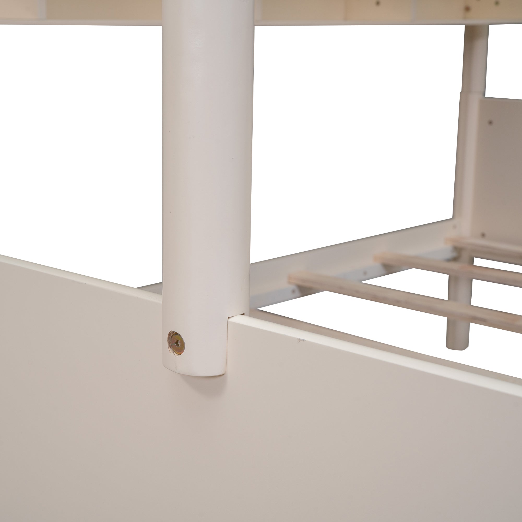 Wood Twin over Full Bunk Bed with Storage Shelves and Twin Size Trundle, Cream - Atlantic Fine Furniture Melbourne FL