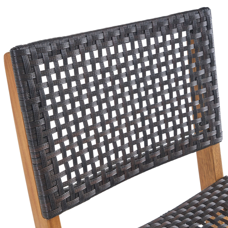 Outdoor Folding Acacia Wood Barstools With Rattan Backrest And Seat