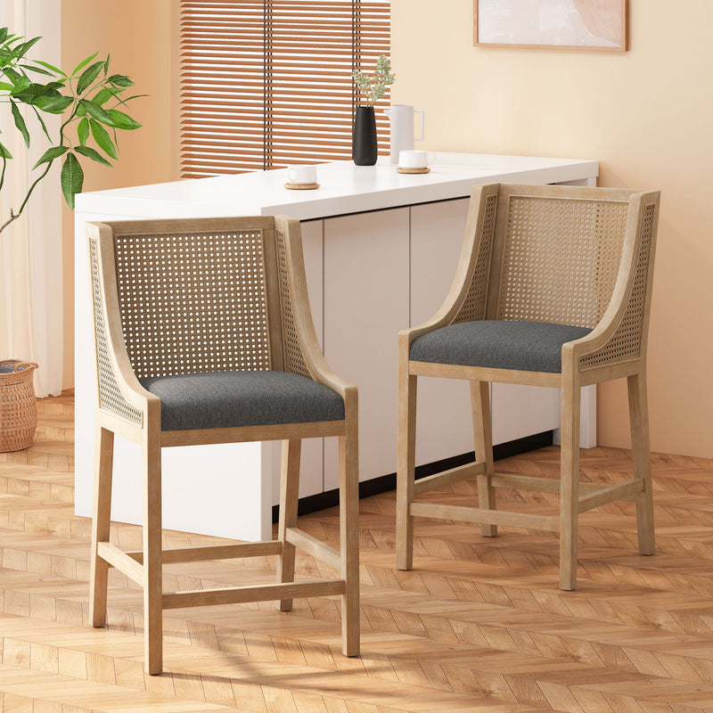 French Country Fabric Upholstered Counter Stools (Set of 2)