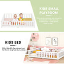 Full Size Bed Floor Bed with Safety Guardrails and Door for Kids, White