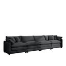 Modern Upholstered 4 Seater Corduroy Fabric Sofa With Arm And Throw Pillows