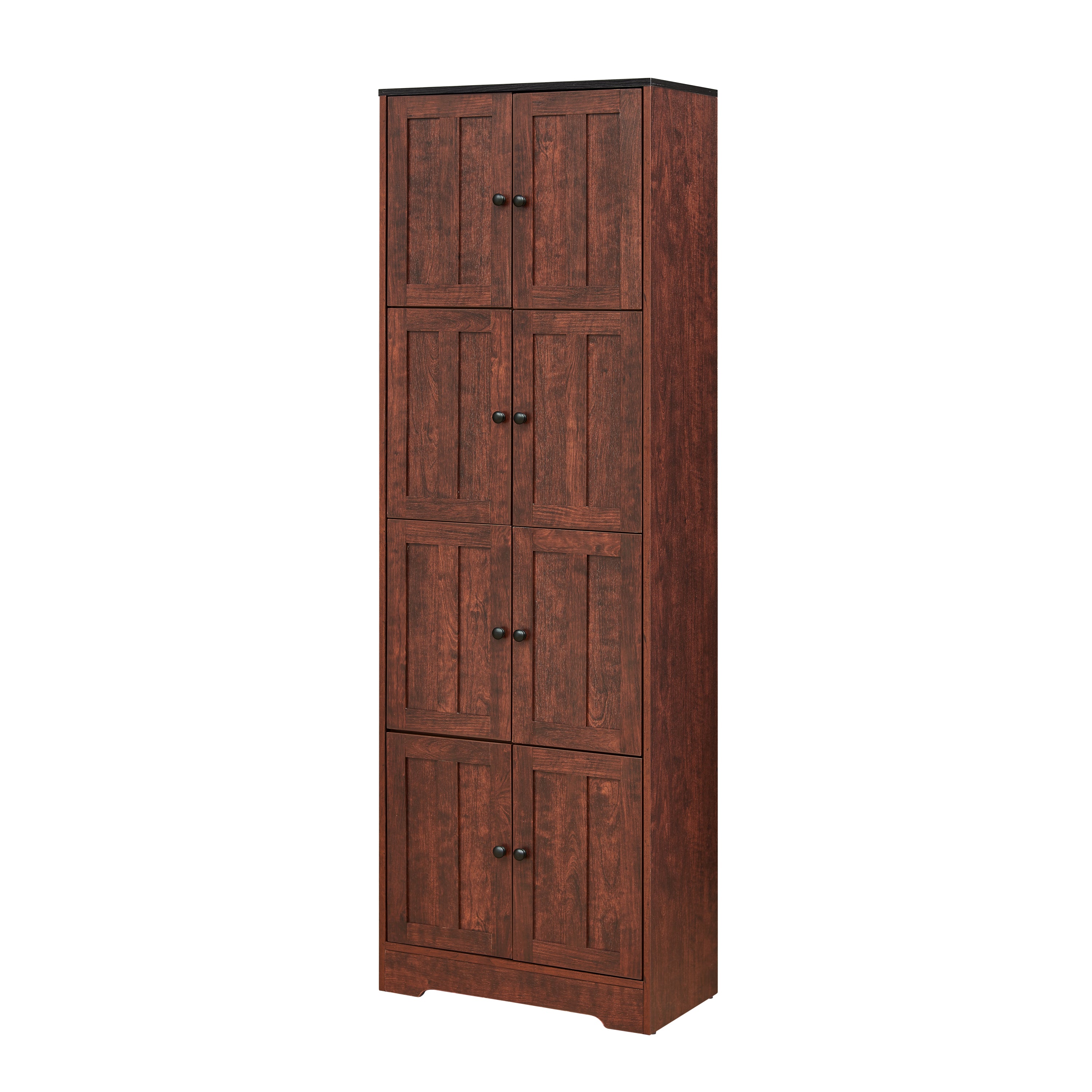 Tall Storage Cabinet with 8 Doors and 4 Shelves, Wall Storage Cabinet for Living Room, Kitchen, Office, Bedroom, Bathroom, Walnut