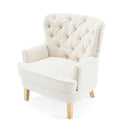 Vintage Style Club Chair, Granular Plush Fabric, Rubber Wood Legs - Almond