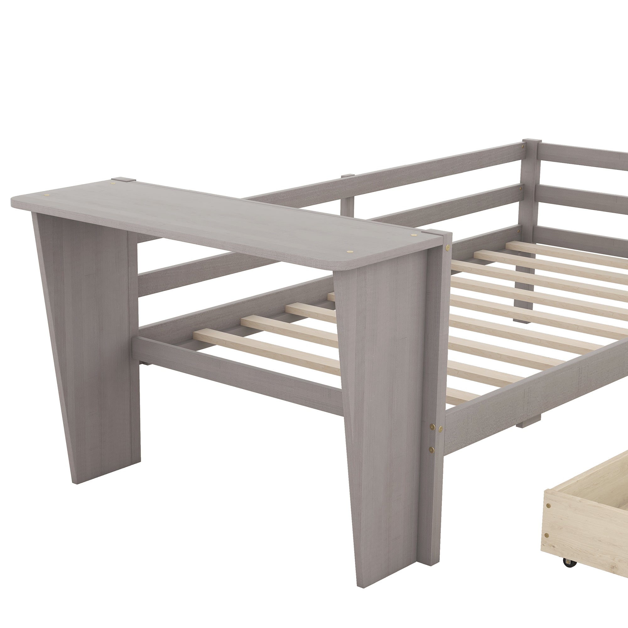 Twin Size Daybed with Desk, Green Leaf Shape Drawers and Shelves, Gray - Atlantic Fine Furniture Melbourne FL