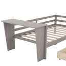 Twin Size Daybed with Desk, Green Leaf Shape Drawers and Shelves, Gray