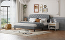 King size Adjustable Headboard with Fine Linen Upholstery and Button Tufting for Bedroom,  Wave Top  LIGHT GREY