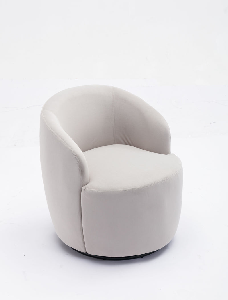 Velvet Fabric Swivel Accent Armchair Barrel Chair With Powder Coating Metal Ring