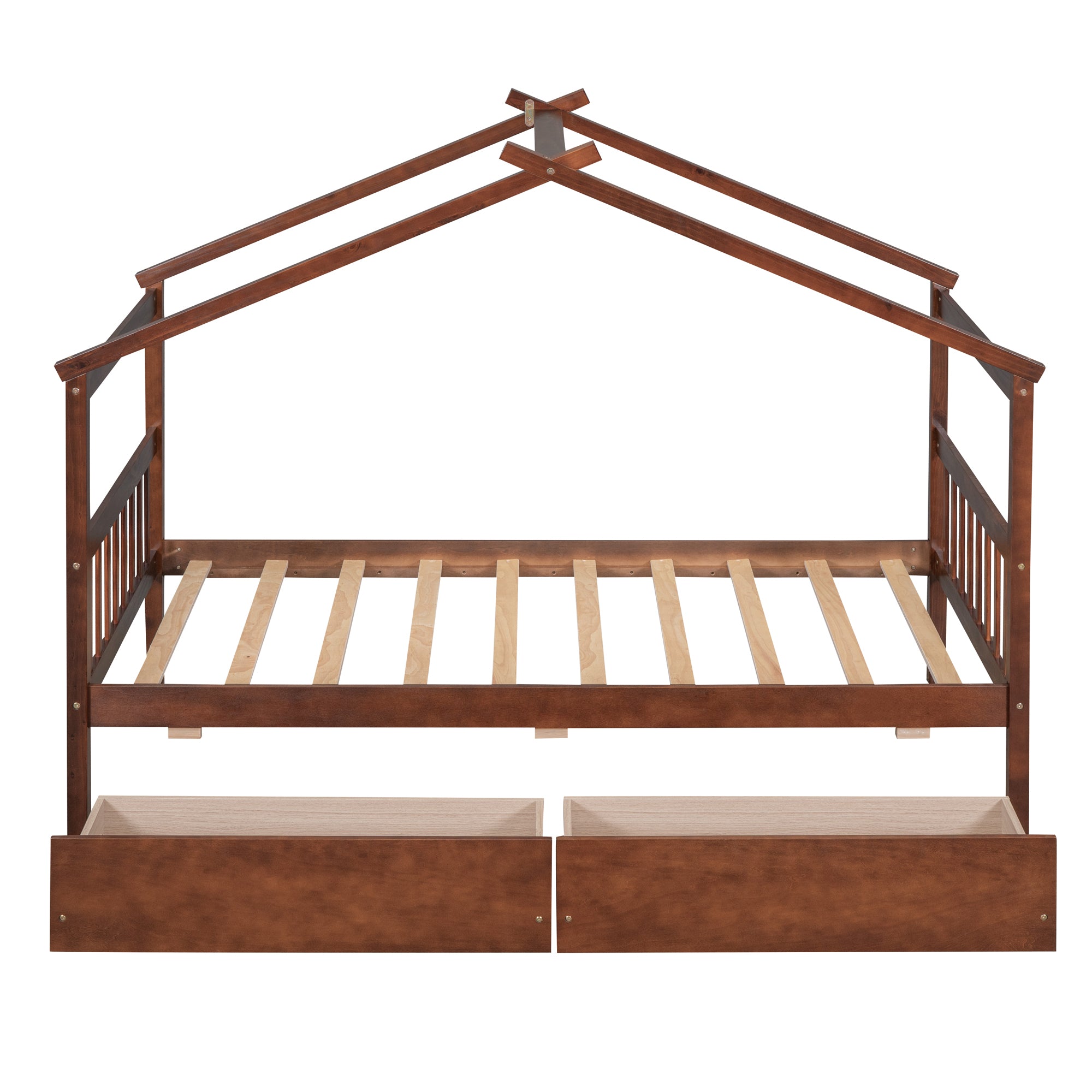 Twin Size Wooden House Bed with Drawers, Walnut - Atlantic Fine Furniture Melbourne FL