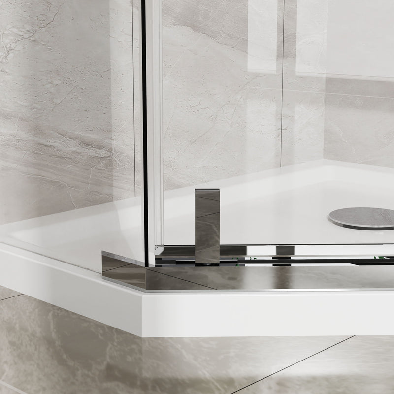 Goodyo - Neo Angle Frameless Shower Door With Acrylic Base Combo