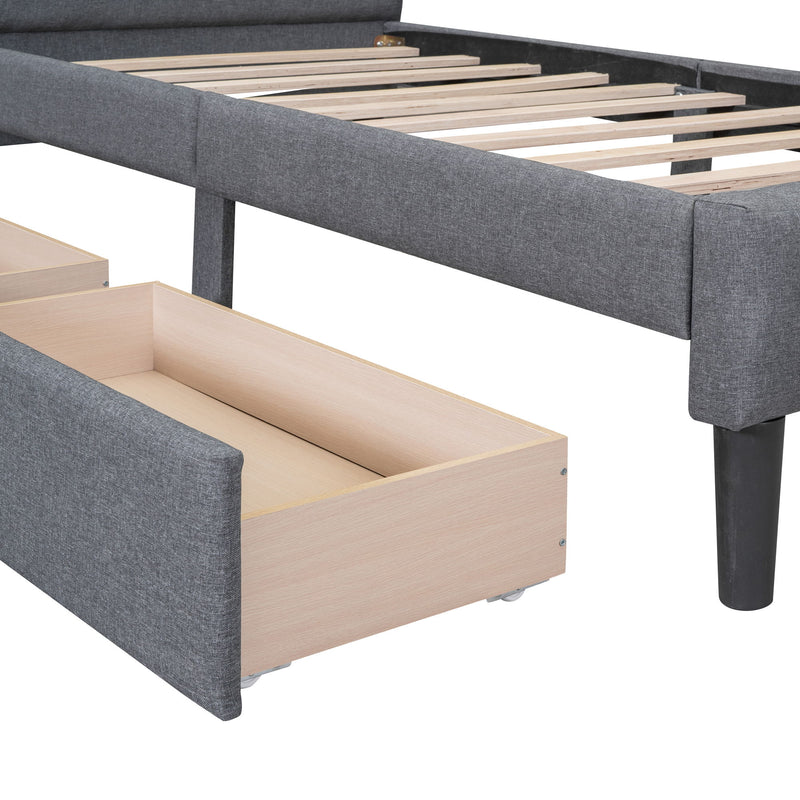 Twin Size Upholstered Platform Bed With 2 Drawers - Gray