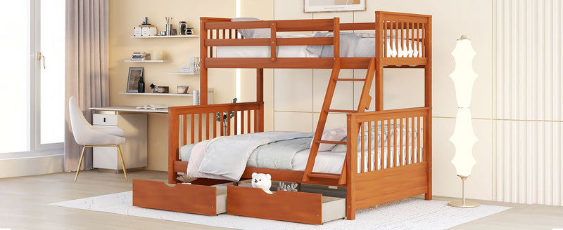 Twin Over Full Bunk Bed With Ladders And Two Storage Drawers